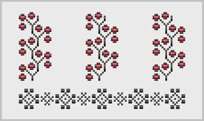 Red and black decorative pattern, repeated elements of Ukrainian ornament with modern graphic style