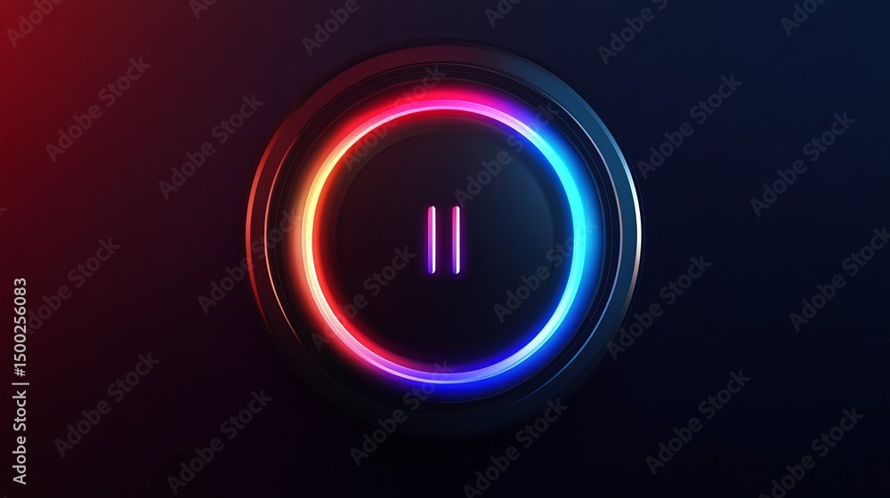 Poster abstract neon pause button futuristic interface design digital art colorful glowing circle technolog