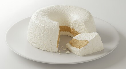 Coconut pudding with a piece cut out
