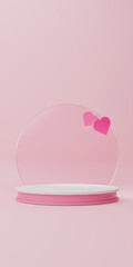 Lovely Hearts Display Product Showcase With Pink Background. Vertical view