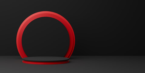 Red Circular Platform Presents Dramatic Black Space