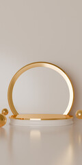 Golden Circle Stage Creates Elegant Product Display. Vertical view.