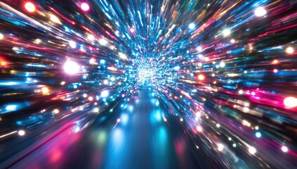 Fototapeta premium Abstract vibrant light streaks tunnel