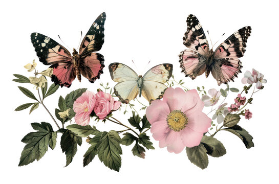 PNG Butterfly with florals design butterflies flowers vintage.