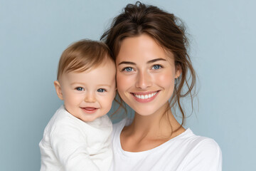 A mother lovingly cradles her smiling baby. The image radiates warmth, affection, and the special bond between parent and child