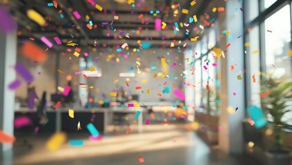 Colorful confetti fills modern office
