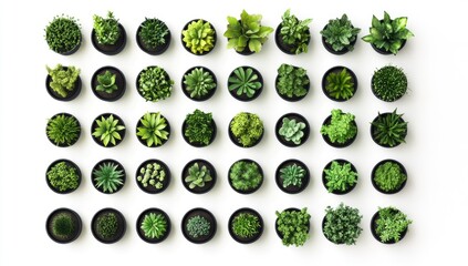Many small potted plants, overhead view