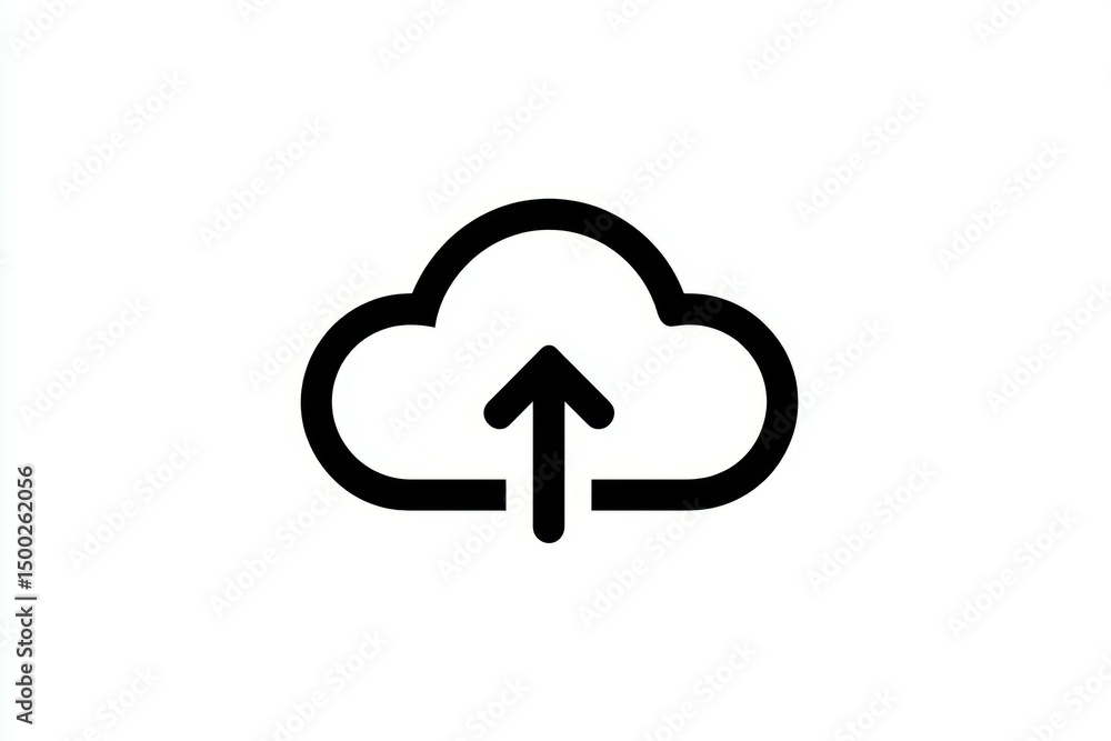 Poster cloud upload icon with upward arrow symbol on white background