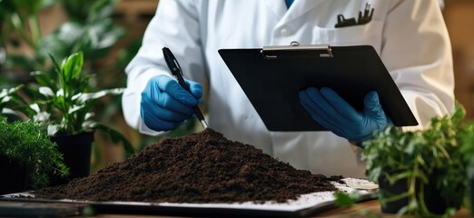 Scientist examining soil sample