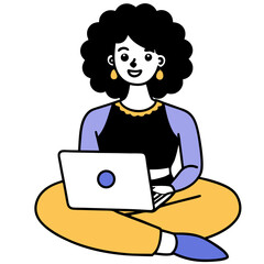 girl student working on a laptop computer, a cartoon vector illustration of people in an office or business setting