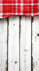 Red Gingham Checkered Picnic Cloth on White Wooden Background