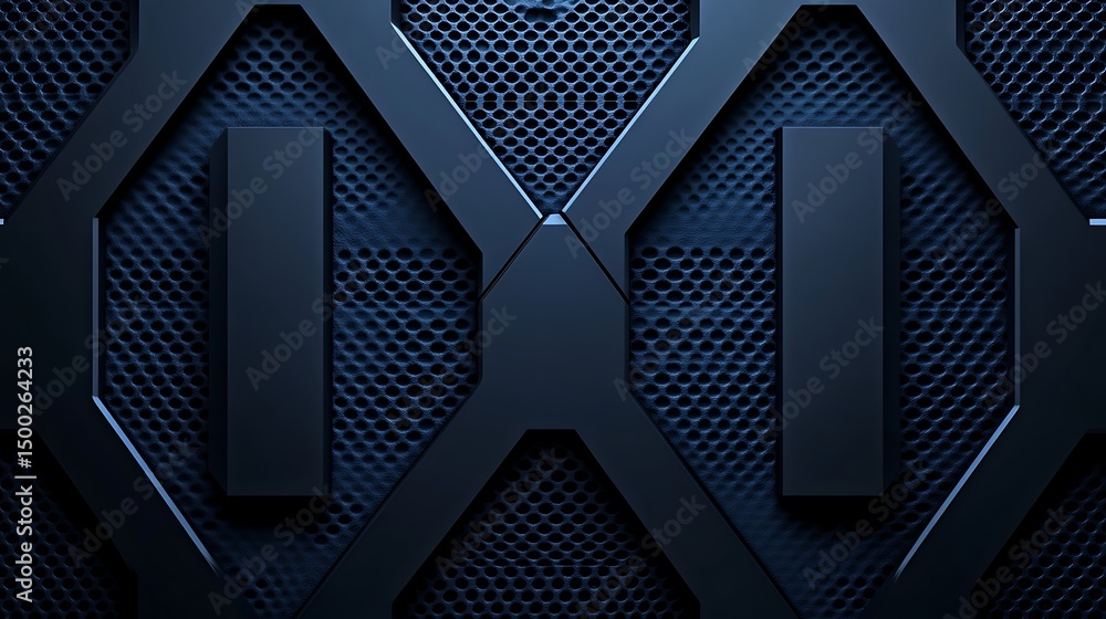 Poster futuristic dark blue hexagonal pattern with metallic texture and geometric shapes