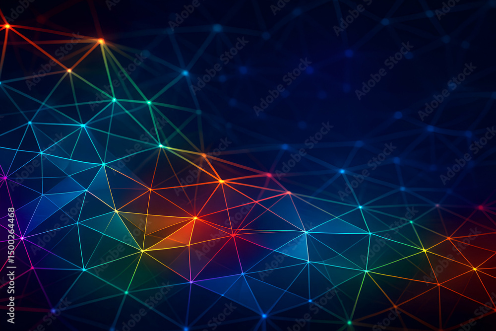 Aufkleber a vibrant digital abstract background featuring colorful geometric lines and nodes against a dark ba
