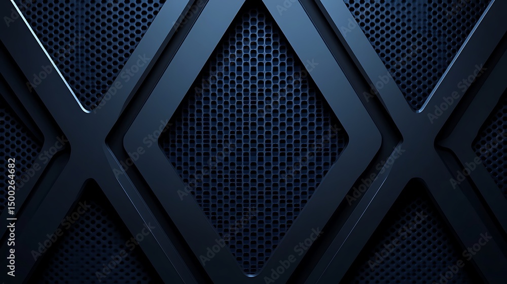 Poster futuristic dark blue hexagonal pattern with metallic texture and geometric shapes