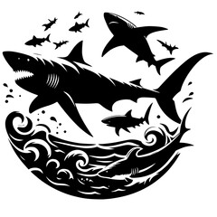 vector illustration of a shark, silhouette of shark