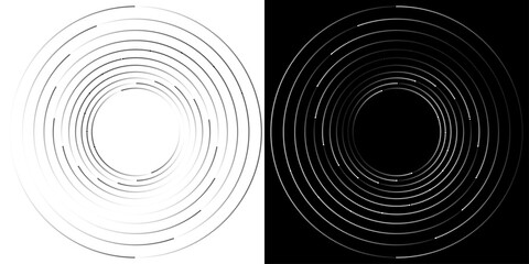 Spiral with black speed lines as dynamic abstract vector background or logo or icon. Artistic illustration with perspective on white background and comic .