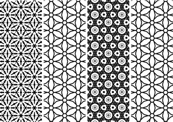 Elegant Black and White Geometric Seamless Patterns for Textile Design and Backgrounds