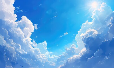 Naklejka premium High-resolution view of bright blue sky with soft, fluffy white clouds. AI generated illustration.