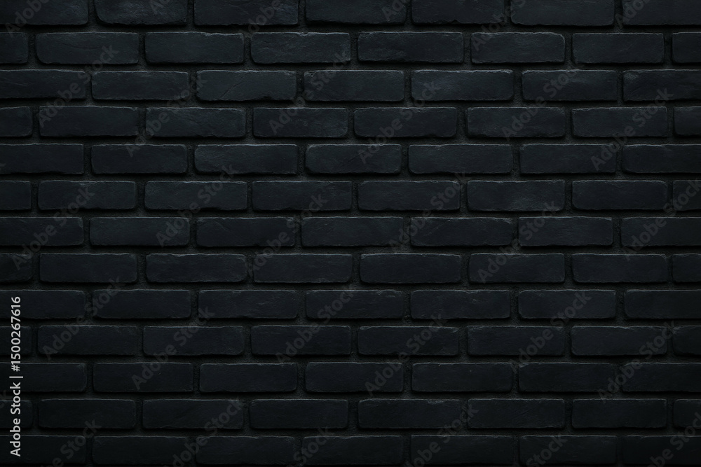 Poster a close-up view of a textured black brick wall, showcasing the unique patterns and shadows created b