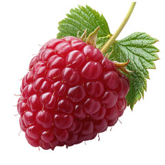 Raspberry fruit fresh healthy red berry with leaf isolated close up view on transparent background