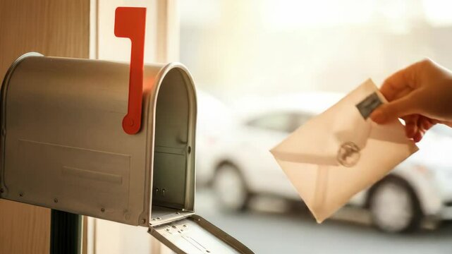 Hand placing envelope in mailbox