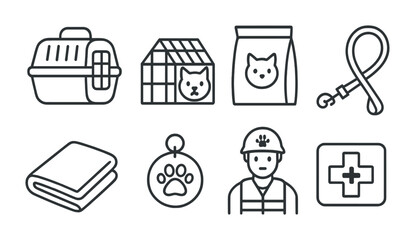 Pet care line icons set – veterinary, outline, animal and shelter symbols