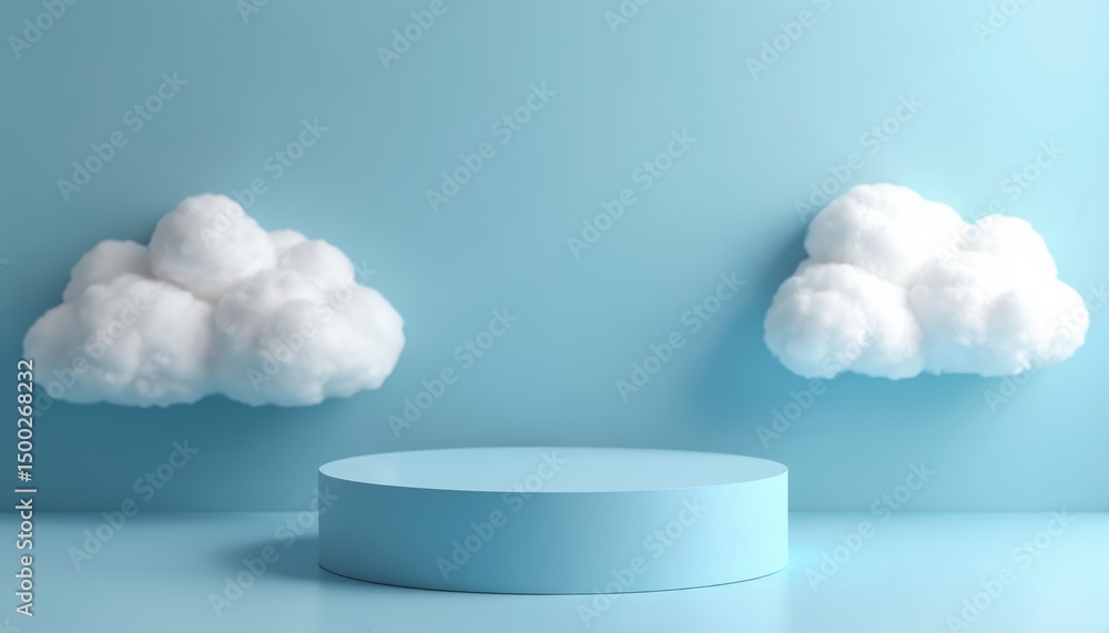 Aufkleber blue podium display with clouds background. empty platform product showcase, perfect fathers day. ro