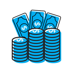 Cash and coin stacks. Vector