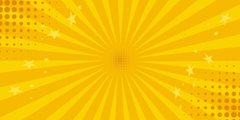 Yellow background of the Book in comic style pop art superhero. Lightning blast halftone dots. Cartoon vs. Vector Illustration
