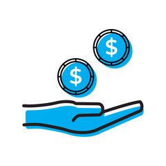 Hand with two coins icon. Vector