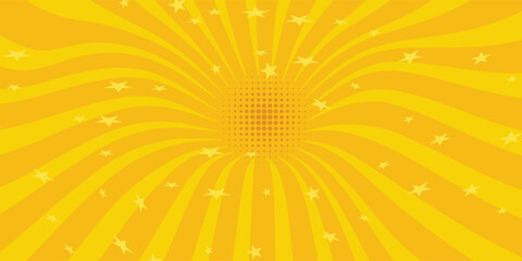 Yellow background of the Book in comic style pop art superhero. Lightning blast halftone dots. Cartoon vs. Vector Illustration