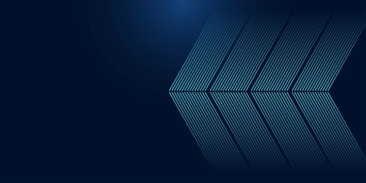 Dark blue abstract background with glowing arrow lines. Modern shiny blue geometric lines design. Technology futuristic concept. Horizontal banner