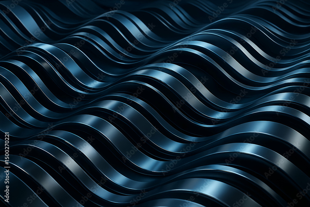 Poster a stunning abstract design featuring wavy lines that create depth and movement. the blue metallic to