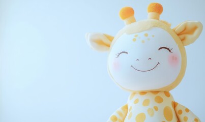 Watercolor kid giraffe doll, smiling joyfully, full body on white background. AI generated illustration.