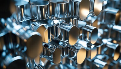 Shiny metal cylinders, close-up