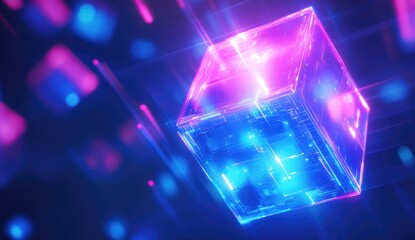 Abstract glowing cube with digital lines