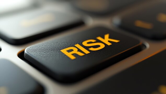 Close-up of a keyboard key labeled "RISK" in bold yellow letters