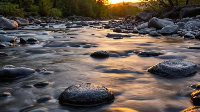 River stones at sunset