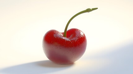 Single Red Cherry Fruit Digital Illustration 3D Render