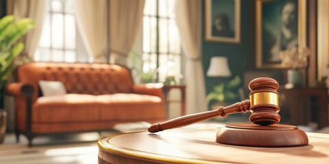 Elegant courtroom scene with wooden gavel
