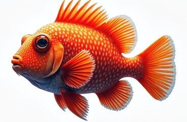 Fototapeta premium Scarlet Hawaiian Squirrelfish portrait. Exotic aquatic animal with vibrant red and orange colors. Underwater fauna beauty, fish scales fin tail eye details on white background.
