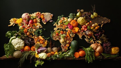 World map formed by colorful fruits & vegetables