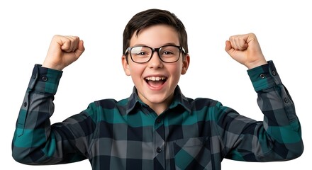 Overjoyed Youth Celebrates Achievement with Exuberant Expression and Fists Raised in Jubilation