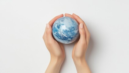 Hands gently hold a globe