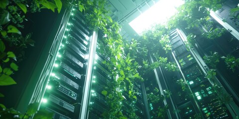 Server rack overgrown with foliage
