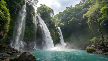 Beautiful waterfall landscape scenery background wallpaper nature travel destination tourism view 100