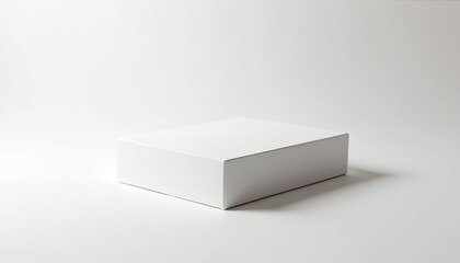 Minimalist white box with rounded edges against plain white background. Blank package container for branding mockups, product display, gift presentation. Empty space for text logo. Mockup design