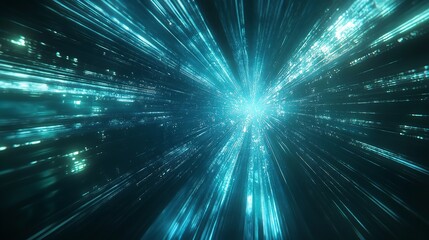 Glowing blue light beams in a futuristic tunnel