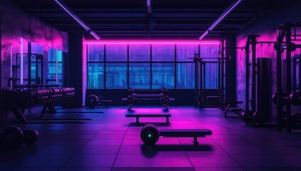 Neon-lit gym interior