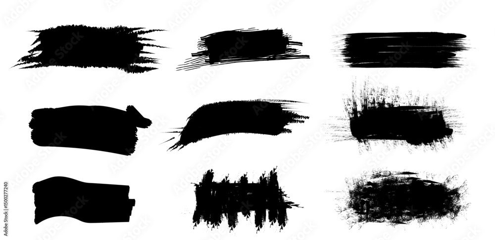 Poster various types of black paint strokes arranged in a grid pattern showcasing different textures and st